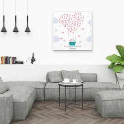 Gästebuch Hochzeit Leinwand Personalisiert Ballon Fingerabdruck Vögelchen Geschenk Hochzeitsdekoration Namen 50x50 cm Hochzeitsgeschenk