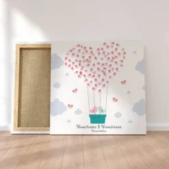 Gästebuch Hochzeit Leinwand Personalisiert Ballon Fingerabdruck Vögelchen Geschenk Hochzeitsdekoration Namen 50x50 cm Hochzeitsgeschenk