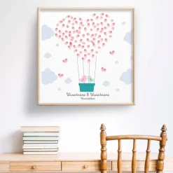 Gästebuch Hochzeit Leinwand Personalisiert Ballon Fingerabdruck Vögelchen Geschenk Hochzeitsdekoration Namen 50x50 cm Hochzeitsgeschenk