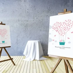 Gästebuch Hochzeit Leinwand Personalisiert Ballon Fingerabdruck Vögelchen Geschenk Hochzeitsdekoration Namen 50x50 cm Hochzeitsgeschenk