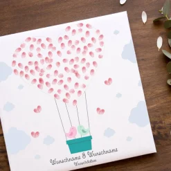 Gästebuch Hochzeit Leinwand Personalisiert Ballon Fingerabdruck Vögelchen Geschenk Hochzeitsdekoration Namen 50x50 cm Hochzeitsgeschenk