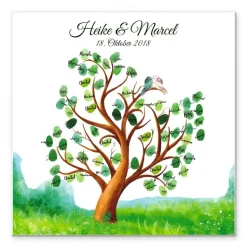 Gästebuch Leinwand zur Hochzeit personalisiert – Wedding Tree Fingerabdruck mit Namen – Hochzeitsgeschenk für Braut & Br