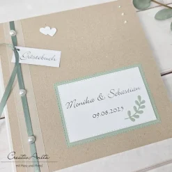 Gästebuch zur Hochzeit in Natur-Eukalypthus mit Perlen