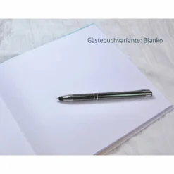 Gästebuch zur Hochzeit personalisiert mit Name, Spruch und Datum; Aquarell-Hintergrund in Himmelblau und Vanille, Kalligraphie und Handlettering, Hochzeitsgeschenk, Geschenkidee, Hochzeitsgästebuch, Hochzeitsbuch, individualisiert