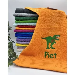 Gästehandtuch ( 30 x 50 cm ) + Dinosaurier T-Rex Motiv (#Nr.12) + Name / Kinderhandtuch