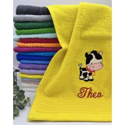 Gästehandtuch ( 30 x 50 cm ) + Kuh Motiv ( Nr. 65 ) + Name / Kinderhandtuch