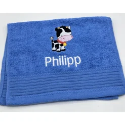 Gästehandtuch ( 30 x 50 cm ) + Kuh Motiv ( Nr. 65 ) + Name / Kinderhandtuch
