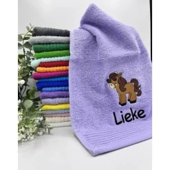 Gästehandtuch ( 30 x 50 cm ) + Motiv Pony / Pferd (#Nr. 67 ) + Name / Kinderhandtuch