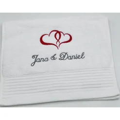 Gästehandtuch ( 30 x 50 cm ) + Motiv Herz + zwei Namen / Hochzeit / Verlobung