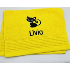 Gästehandtuch ( 30 x 50 cm ) + Motiv Katze (#Nr. 24 ) + Name / Kinderhandtuch
