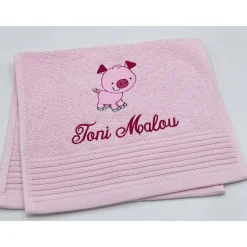 Gästehandtuch ( 30 x 50 cm ) + Motiv Schweinchen (#Nr. 117 ) + Name / Kinderhandtuch