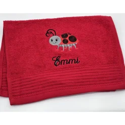 Gästehandtuch ( 30 x 50 cm ) + Motiv Marienkäfer ( #Nr. 98 ) + Name / Kinderhandtuch