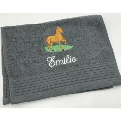 Gästehandtuch ( 30 x 50 cm ) + Pferd Motiv Nr. 37 + Name / Kinderhandtuch