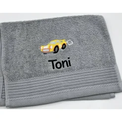 Gästehandtuch ( 30 x 50 cm ) + Rennauto Motiv ( #Nr. 03 ) + Name / Kinderhandtuch