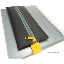 Gummibandmäppchen Kunstleder schwarz, A5 Kalender, A4 Ordner, gelb grau, handmade by BuntMixxDESIGN
