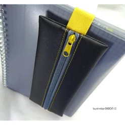 Gummibandmäppchen Kunstleder schwarz, A5 Kalender, A4 Ordner, gelb grau, handmade by BuntMixxDESIGN