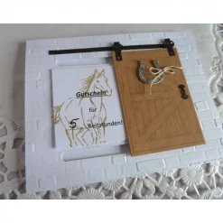 Gutschein, Glückwunschkarte zum Geburtstag, Grußkarte mit Schiebetür, Gutschein für Reitstunden
