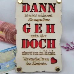 Gutscheinkarte  Rente Ruhestand Jobwechsel Geldkarte Holzkarte  Geschenk