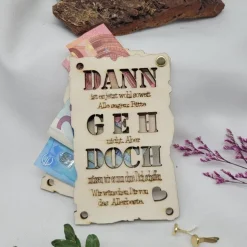 Gutscheinkarte  Rente Ruhestand Jobwechsel Geldkarte Holzkarte  Geschenk