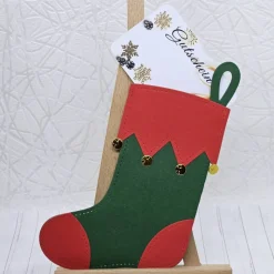 Gutscheinverpackung Weihnachtssocke Elfen-Design – handgefertigt aus 300 g/m² Fotokarton