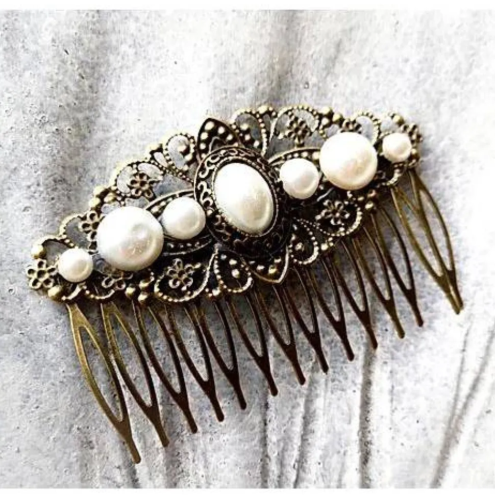 Haarkamm im Vintage-Stil, bronzefarben,  Cabochon, Antik-Stil