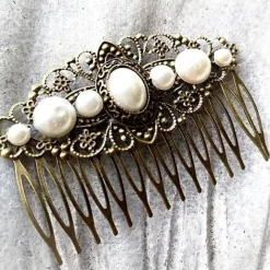 Haarkamm im Vintage-Stil, bronzefarben,  Cabochon, Antik-Stil