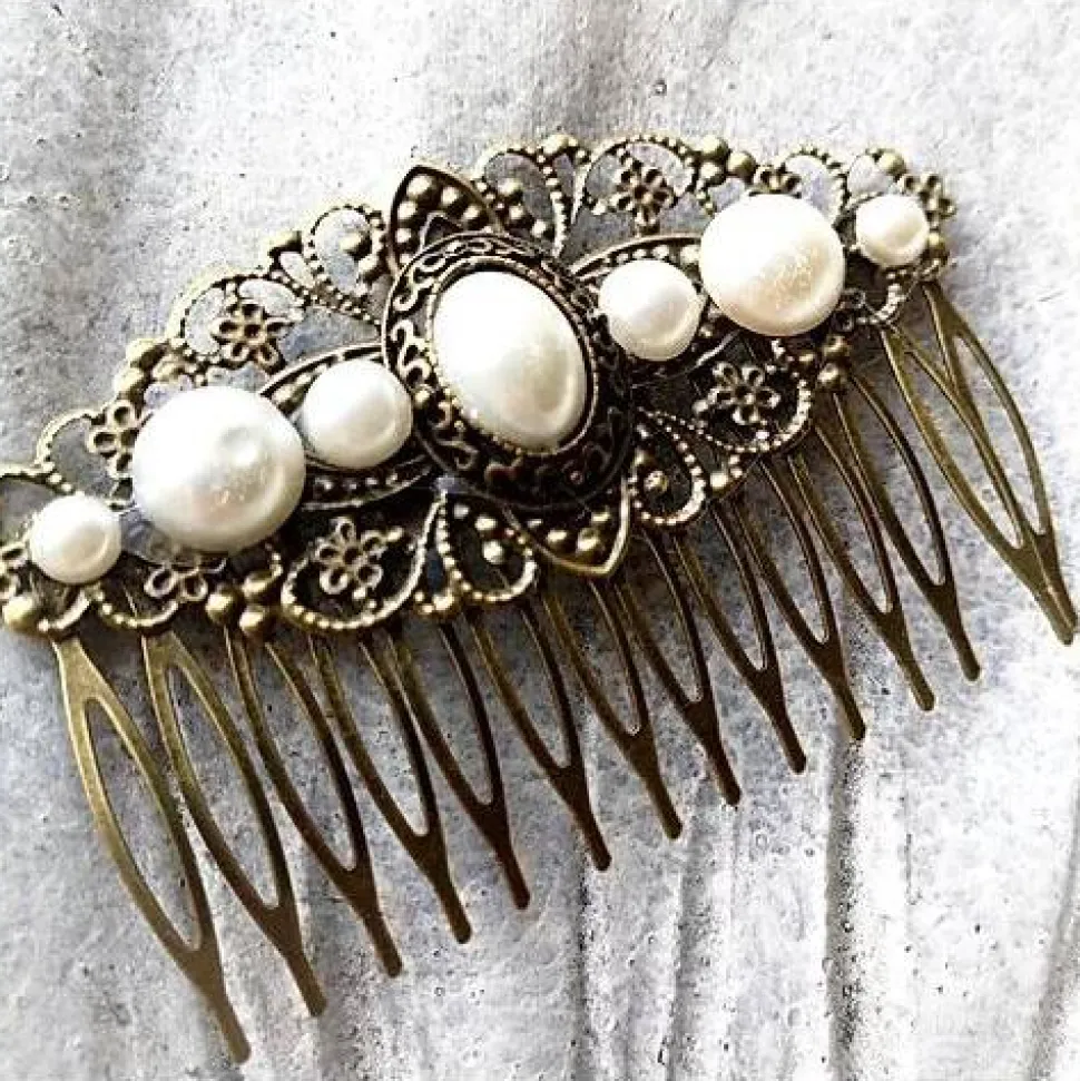 Haarkamm im Vintage-Stil, bronzefarben,  Cabochon, Antik-Stil