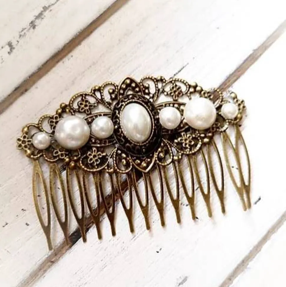 Haarkamm im Vintage-Stil, bronzefarben,  Cabochon, Antik-Stil