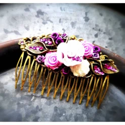 Haarkamm im Vintage-Stil, bronzefarben, Violett-Romantik , Antik-Stil
