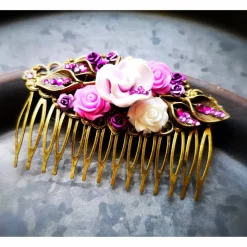 Haarkamm im Vintage-Stil, bronzefarben, Violett-Romantik , Antik-Stil