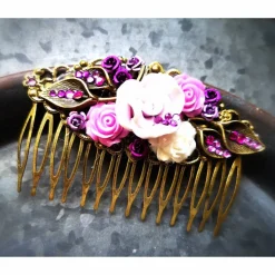 Haarkamm im Vintage-Stil, bronzefarben, Violett-Romantik , Antik-Stil