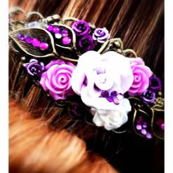 Haarkamm im Vintage-Stil, bronzefarben, Violett-Romantik , Antik-Stil