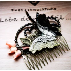 Haarkamm im Vintage-Stil mit Korallen-Callas und Glasperlen, bicolor