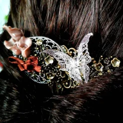 Haarkamm im Vintage-Stil mit Korallen-Callas, bicolor