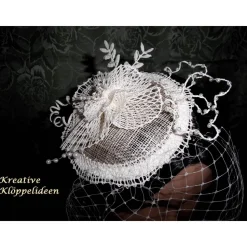 Haarschmuck Fascinator Ivory Hochzeit geklöppelt Handarbeit Brautschmuck