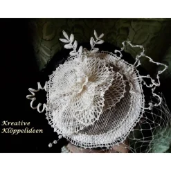 Haarschmuck Fascinator Ivory Hochzeit geklöppelt Handarbeit Brautschmuck