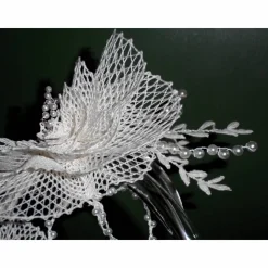 Haarschmuck ivory Haarreif Unikat Hochzeit  geklöppelt Handarbeit  Brautschmuck