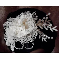 Haarschmuck ivory Haarreif Unikat Hochzeit  geklöppelt Handarbeit  Brautschmuck