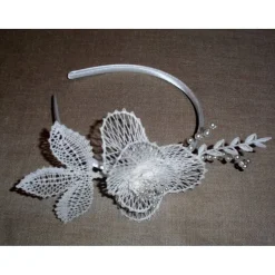 Haarschmuck weiß Haarreif Hochzeit geklöppelt Handarbeit Brautschmuck