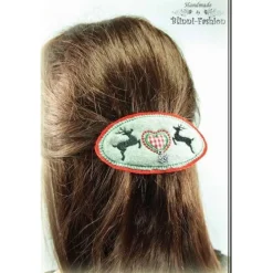 Haarspange Oktoberfest mit Hirsch. Trachten Haarschmuck aus Wollstoff bestickt