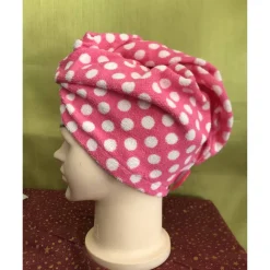 Haarturban aus DDR Frottee – Rosa mit weißen Punkten – Handtuch Turban Nostalgie und Ostalgie