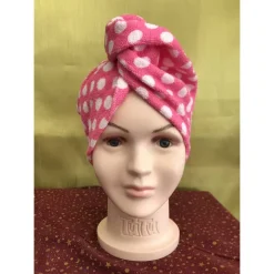 Haarturban aus DDR Frottee – Rosa mit weißen Punkten – Handtuch Turban Nostalgie und Ostalgie