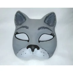 Halbmaske, Katze, grau, Maske, handbemalt, Tiermaske, Pappmache