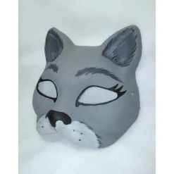 Halbmaske, Katze, grau, Maske, handbemalt, Tiermaske, Pappmache