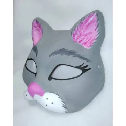 Halbmaske, Katze, grau, pink, Maske, handbemalt, Tiermaske, Pappmache