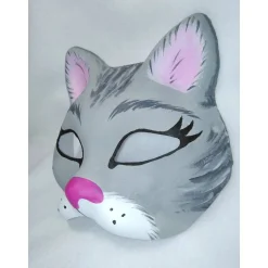Halbmaske, Katze, gra,u rosa, Maske, handbemalt, Tiermaske, Pappmache