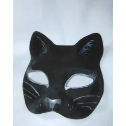 Halbmaske, Katze, schwarz, Maske, handbemalt, Tiermaske, Pappmache