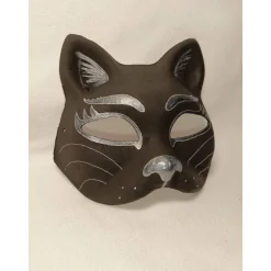 Halbmaske, Katze, schwarz, Maske, handbemalt, Tiermaske, Pappmache
