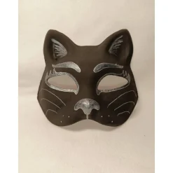 Halbmaske, Katze, schwarz, Maske, handbemalt, Tiermaske, Pappmache