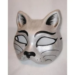 Halbmaske, Katze, silbern, handbemalt, Tiermaske, Pappmache
